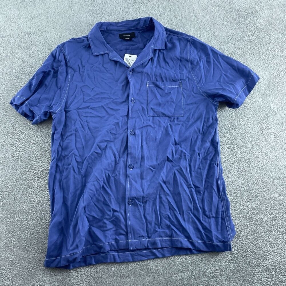 Mens Cotton On Blue Short Sleeve Button-Up Shirt L NWT 1019